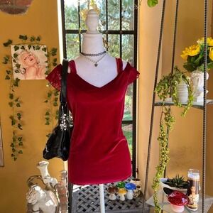 red velvet top lace sleeve y2k